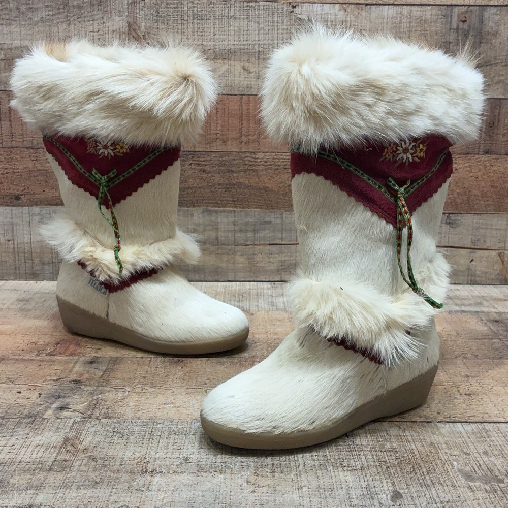 Tecnica Boots Womens Size 5.5 36 White Fur Mid Calf Wedge Snow Winter Warm
